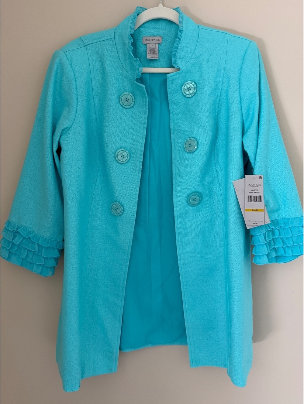 NWT M Multiples 3/4 Ruffle Sleeve Jacket
